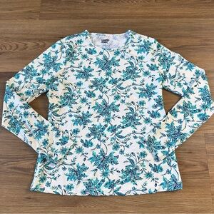 Lands End Swim Rash Guard Top Small Nylon Sun Swim Shirt Long Sleeve Blue Floral
